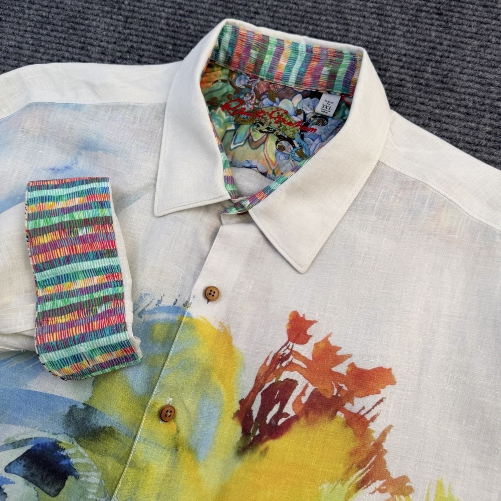 Robert Graham Linen Arizona Evening Painting Men's 3XL Button Up L/S Dress Shirt